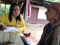 Before going to the field, interviewing a coffee farmer from Chaparral