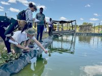 Jan Staš during fish pond monitoring