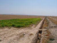 Vyprahlá krajina bez stromů na začáku projektu
