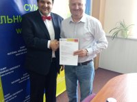 Delivery of equipment acquired during the project - prof. Herak (FE CULS) and SNAU Rector Volodomir Ladyka